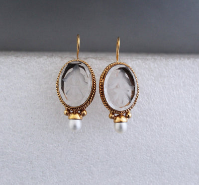 Intaglio Glass Earrings, Victorian Art Deco Bridal, 18K Gold Vermeil, photo 6