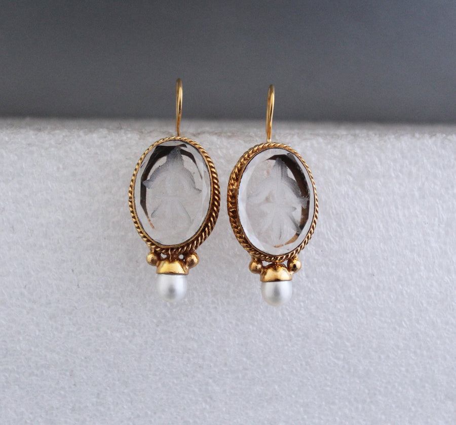 Intaglio Glass Earrings, Victorian Art Deco Bridal, 18K Gold Vermeil, photo 6