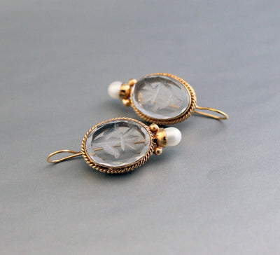 Intaglio Glass Earrings, Victorian Art Deco Bridal, 18K Gold Vermeil, photo 9