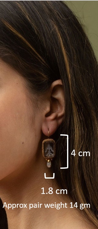 Red Intaglio Earrings, Victorian Art Deco Pearl Style, photo 3