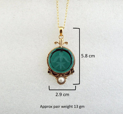 Blue Crystal Intaglio Necklace, Art Deco Bridal Pearl, 14K Gold Vermeil, photo 3
