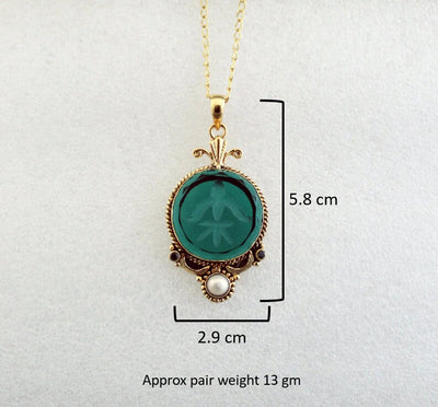 Yellow Intaglio Pendant Necklace, Edwardian Style, Brass, photo 2