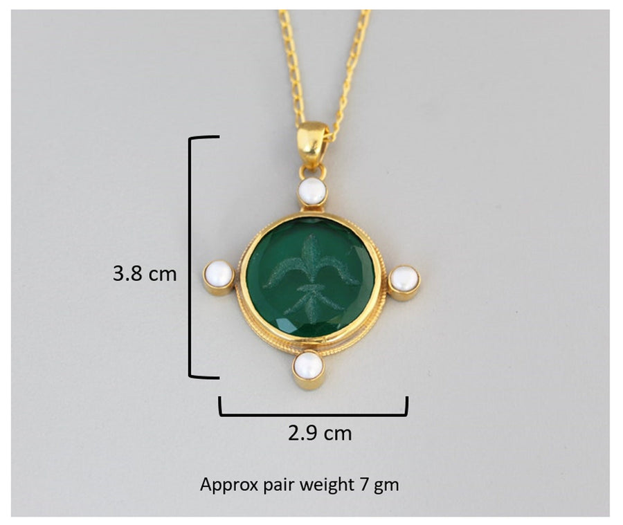 Quartz Intaglio Necklace, Victorian Style, 18K Gold Vermeil with Pearls, photo 3