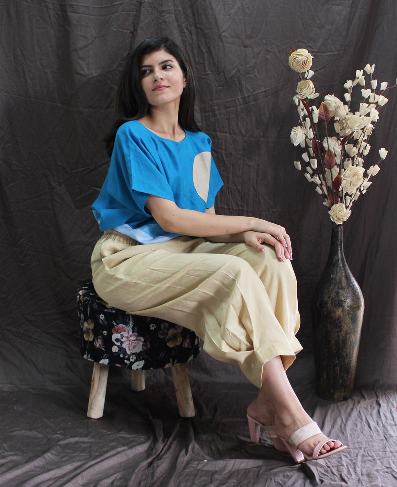 Sky Blue Abstract Linen Top, photo 2