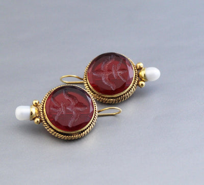 Red Intaglio Crystal Earrings, Gold Filled, photo 5