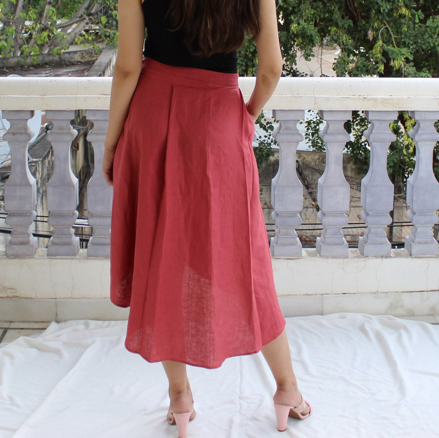High Waist Linen Wrap Midi Skirt, photo 4