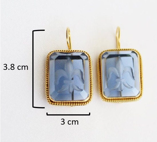 Red Rectangular Intaglio Earrings, Victorian Style, Gold Plated, photo 3