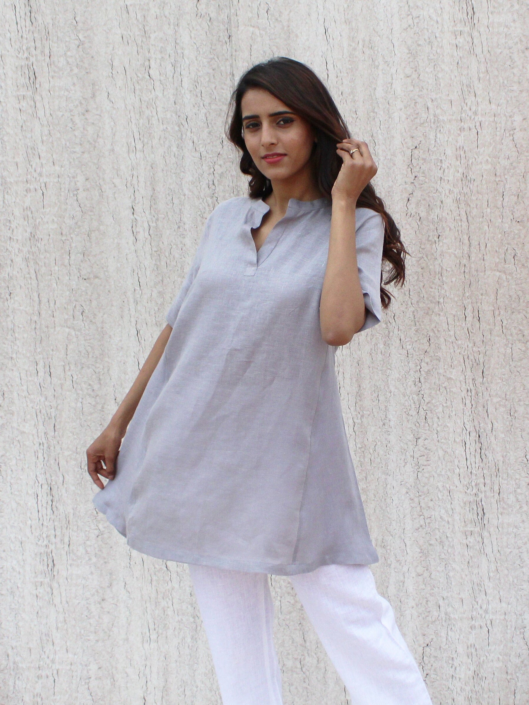 Linen Tunic Top, Pure Linen Dress, Linen Clothing, Plus Size Clothing, Relaxed Fit Top, Gift for Mom, Sustainable Clothing, Washed Linen Top