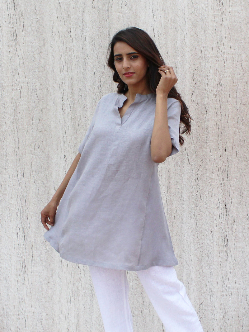 Ruffled Linen Tunic Top, Relaxed Fit, photo 3