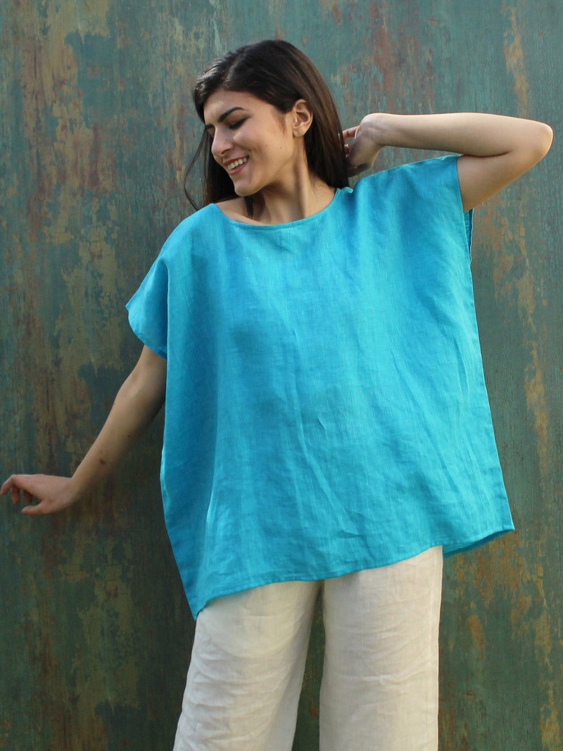 Oversized Square Linen Top