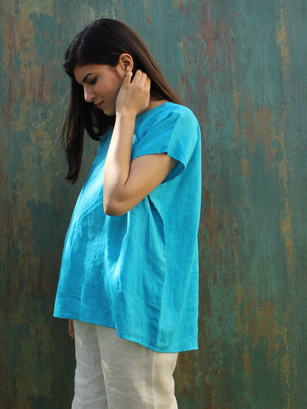 Square Linen Top, Oversized Linen Top, Blue Linen Dress, Plus Size Clothing, cottagecore blouse, victorian blouse, Natural linen top