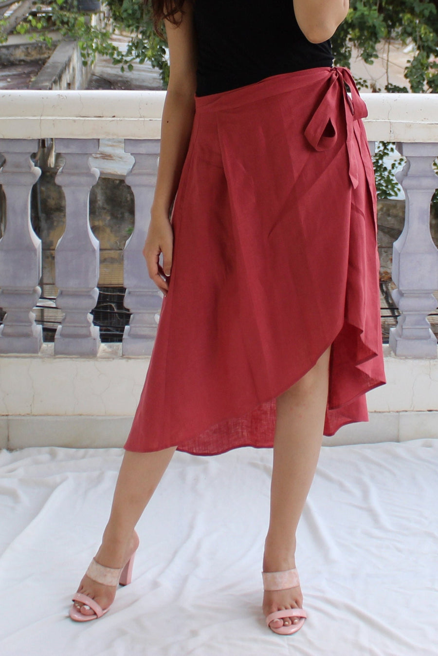 High Waist Linen Wrap Midi Skirt, photo 2