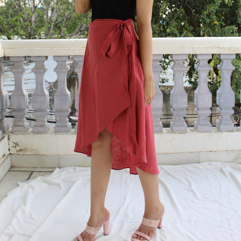 High Waist Linen Wrap Midi Skirt, photo 3