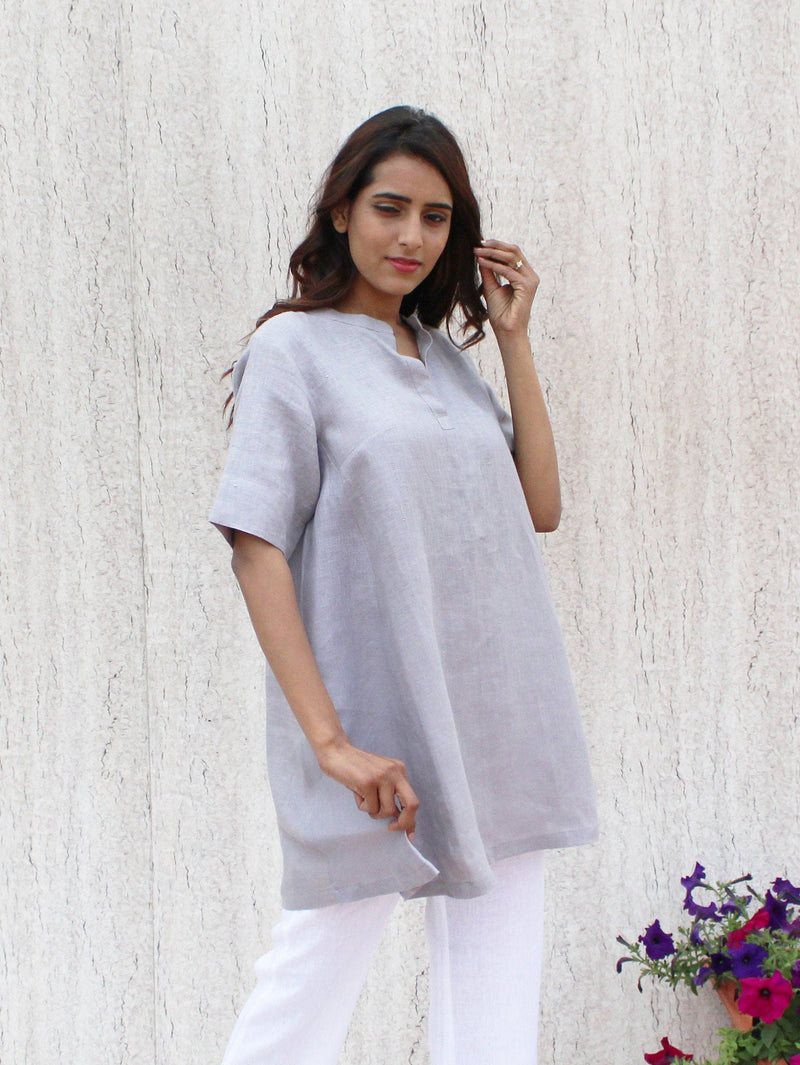 Ruffled Linen Tunic Top, Relaxed Fit, photo 2