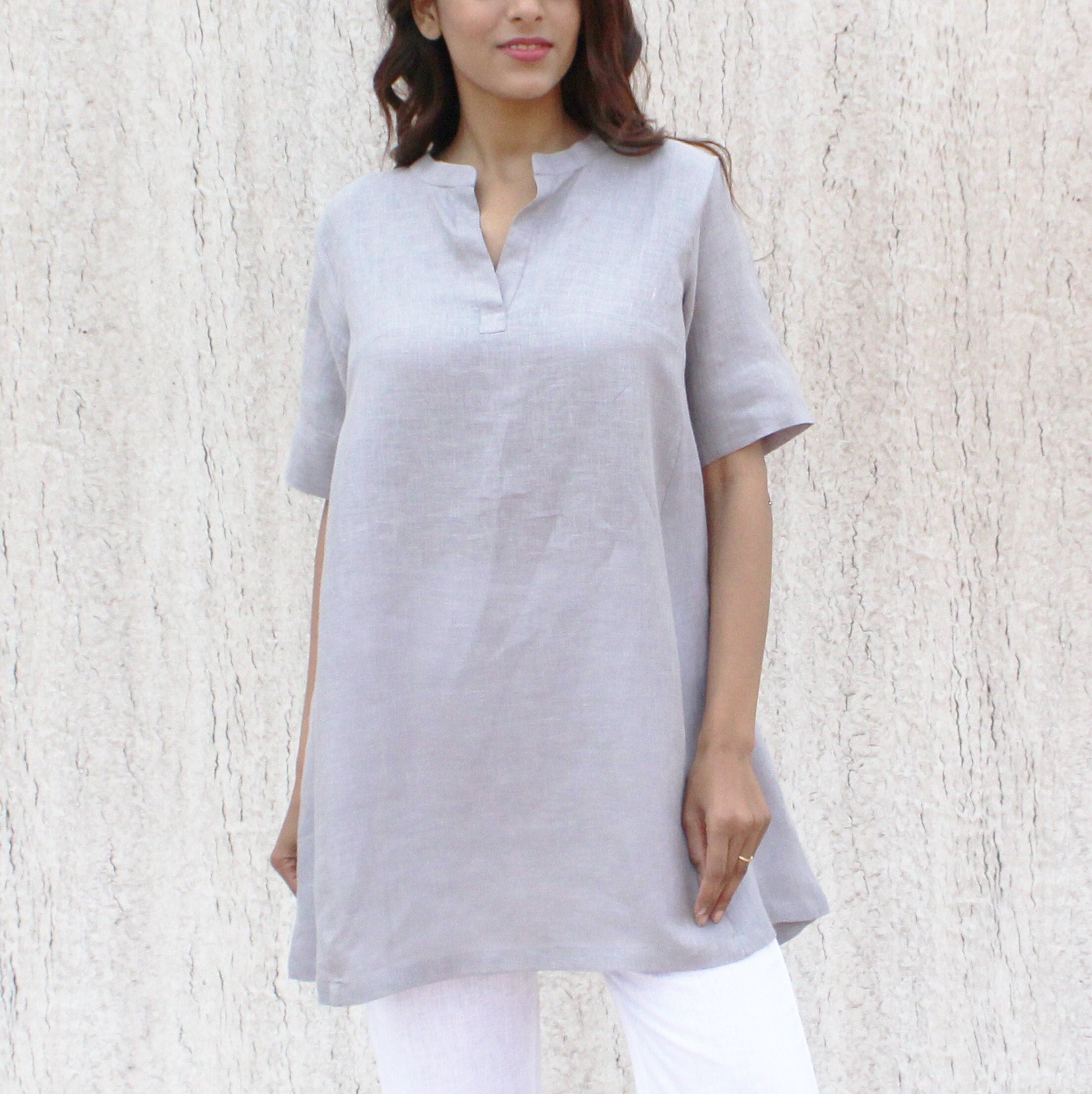 Linen Tunic Top, Pure Linen Dress, Linen Clothing, Plus Size Clothing, Relaxed Fit Top, Gift for Mom, Sustainable Clothing, Washed Linen Top