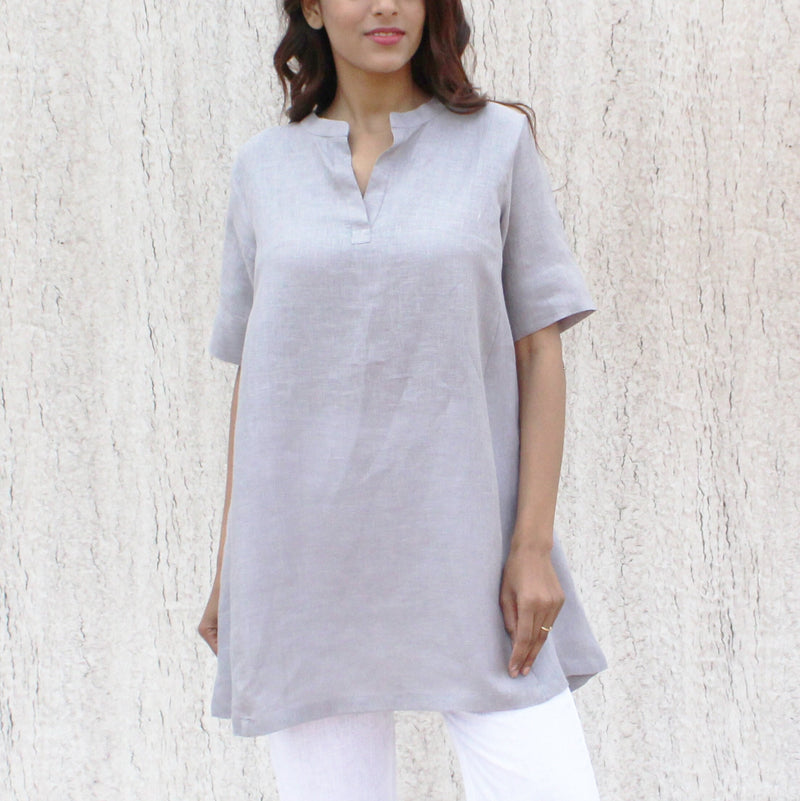 Ruffled Linen Tunic Top, Relaxed Fit