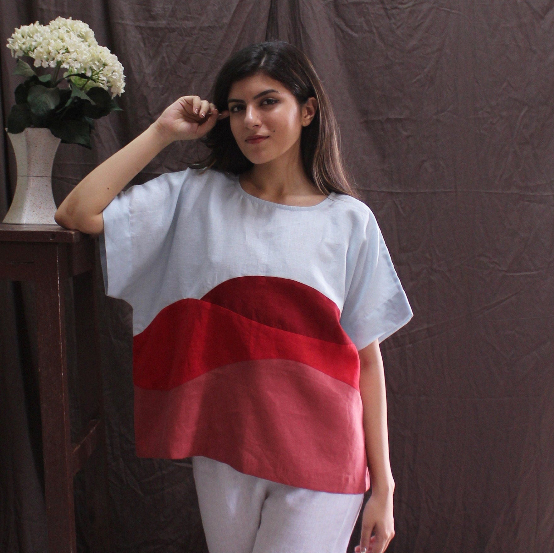 Multi Color Linen Boxy Blouse: Oversized Square Top