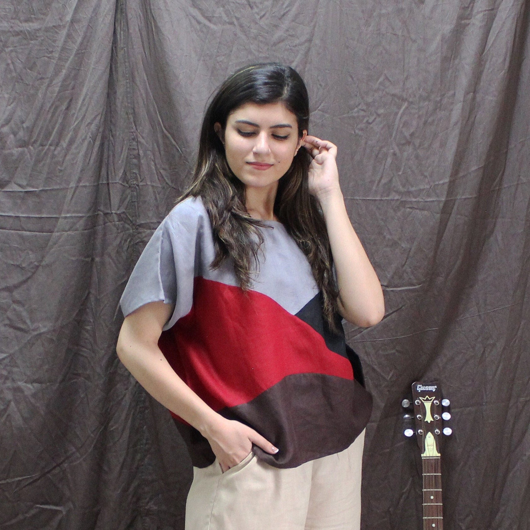 Oversized Multi-Color Linen Top: Boxy Plus Size Blouse, OEKO-TEX Tested