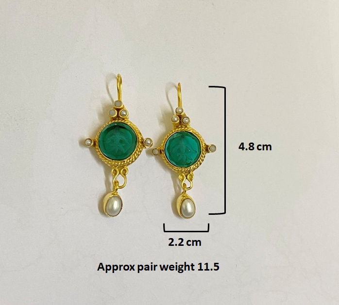 Purple Round Intaglio Earrings, 1920s Art Deco Style, Gold Plated, photo 3