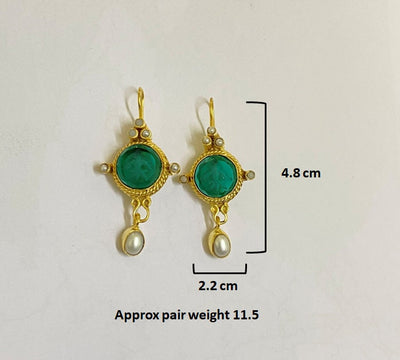 Red Fleur-de-lis Intaglio Earrings, Victorian Pearl Drops, photo 3
