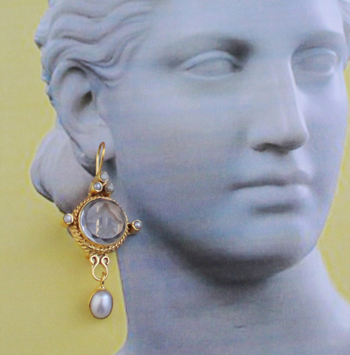 Intaglio Glass Pearl Dangle Earrings, Victorian Bridal, Gold Vermeil, photo 6