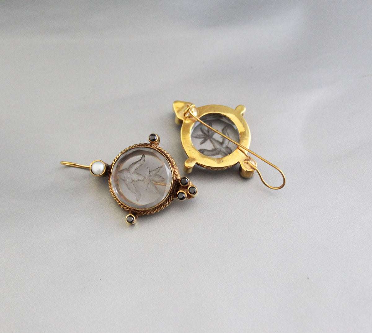 Intaglio Crystal Earrings, Edwardian Style, 18K Gold Vermeil, photo 7