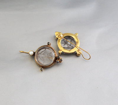 Intaglio Crystal Earrings, Edwardian Style, 18K Gold Vermeil, photo 7