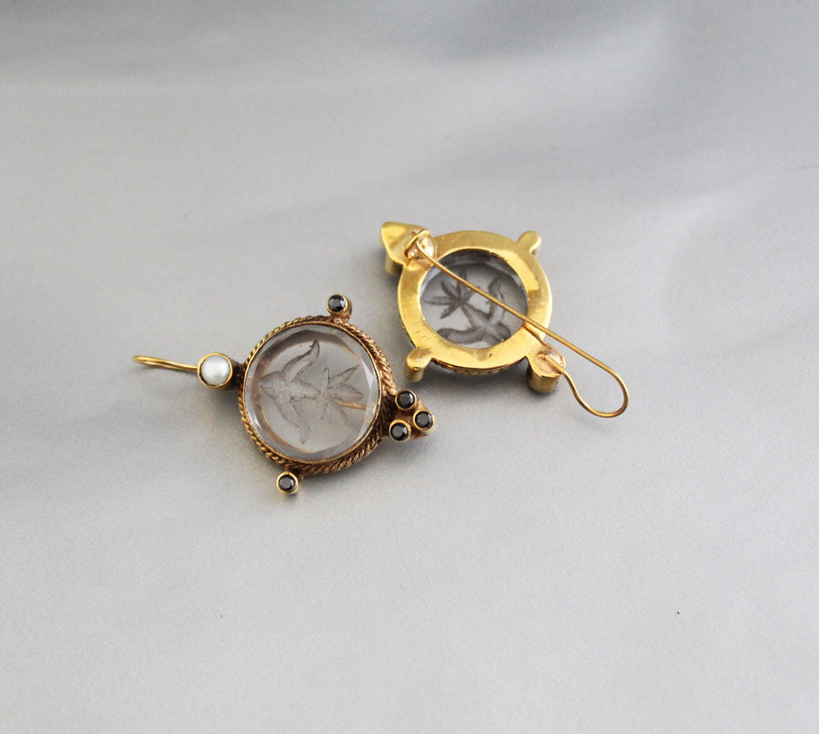 Intaglio Crystal Earrings, Edwardian Style, 18K Gold Vermeil, photo 7