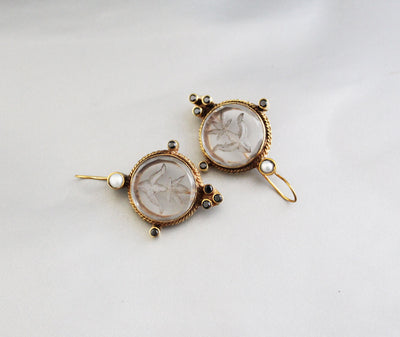 Intaglio Crystal Earrings, Edwardian Style, 18K Gold Vermeil, photo 8
