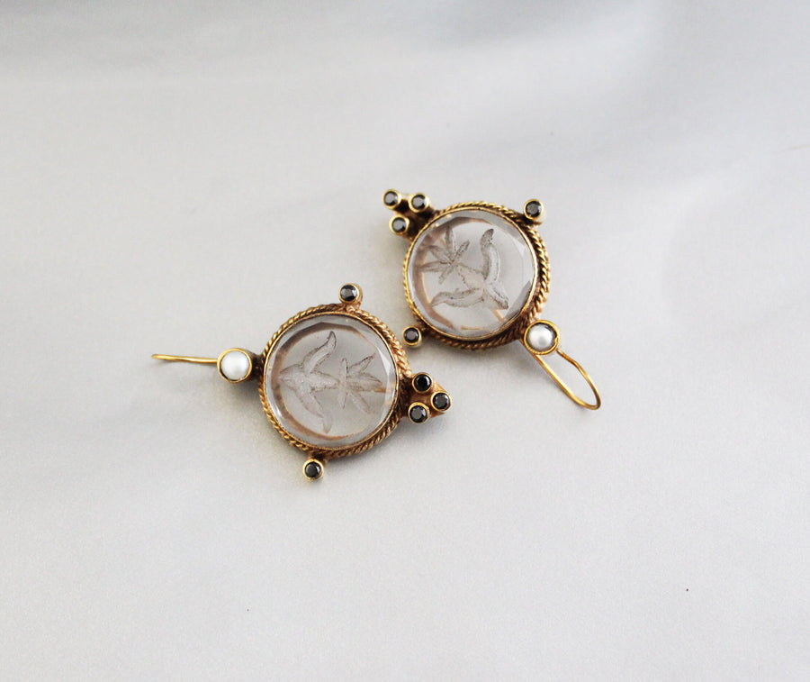 Intaglio Crystal Earrings, Edwardian Style, 18K Gold Vermeil, photo 8