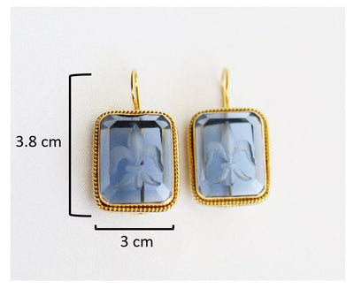 Green Glass Intaglio Earrings, Edwardian Art Deco Style, 18K Gold, photo 3