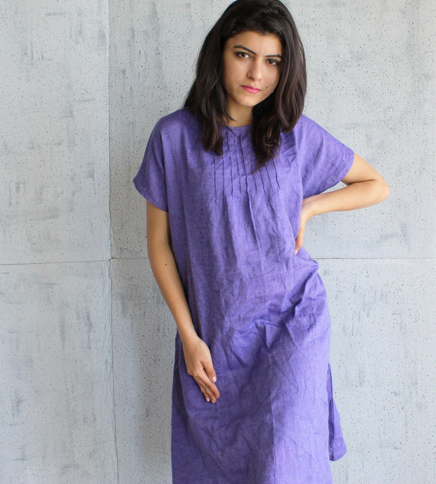 Linen Tunic Dress with Bow Back