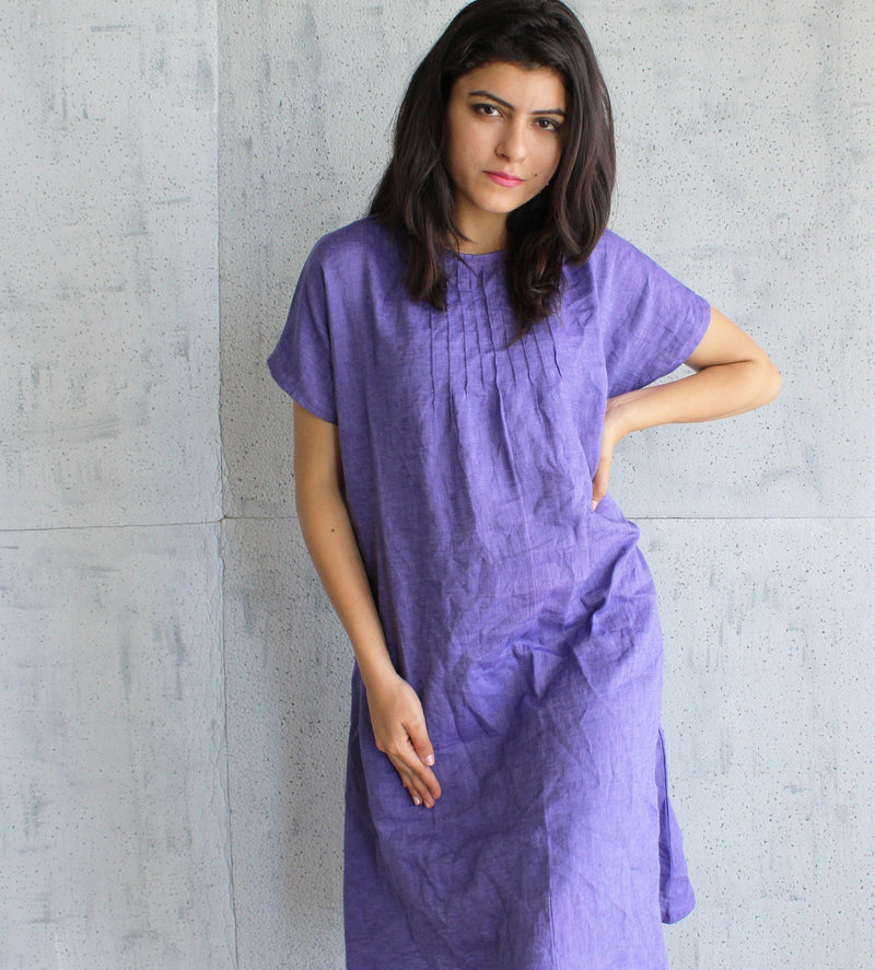 Linen Tunic Dress with Bow Back