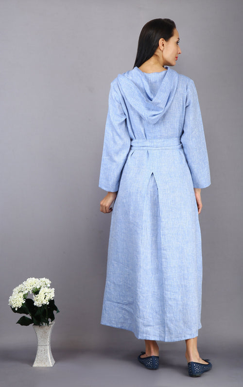 Hooded Long Dress in blue, Long Sleeve Maxi, Full Sleeve Flowy Dress with Pockets, Plus Size Clothing