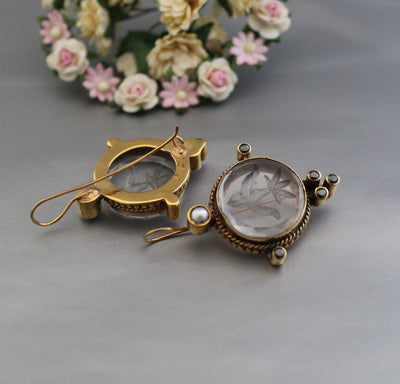 Intaglio Crystal Earrings, Edwardian Style, 18K Gold Vermeil, photo 2