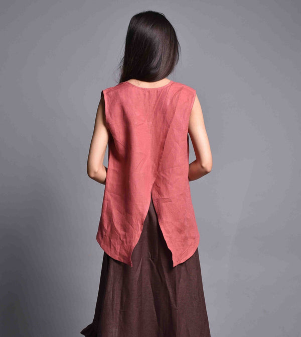 Sleeveless V-Neck Linen Top