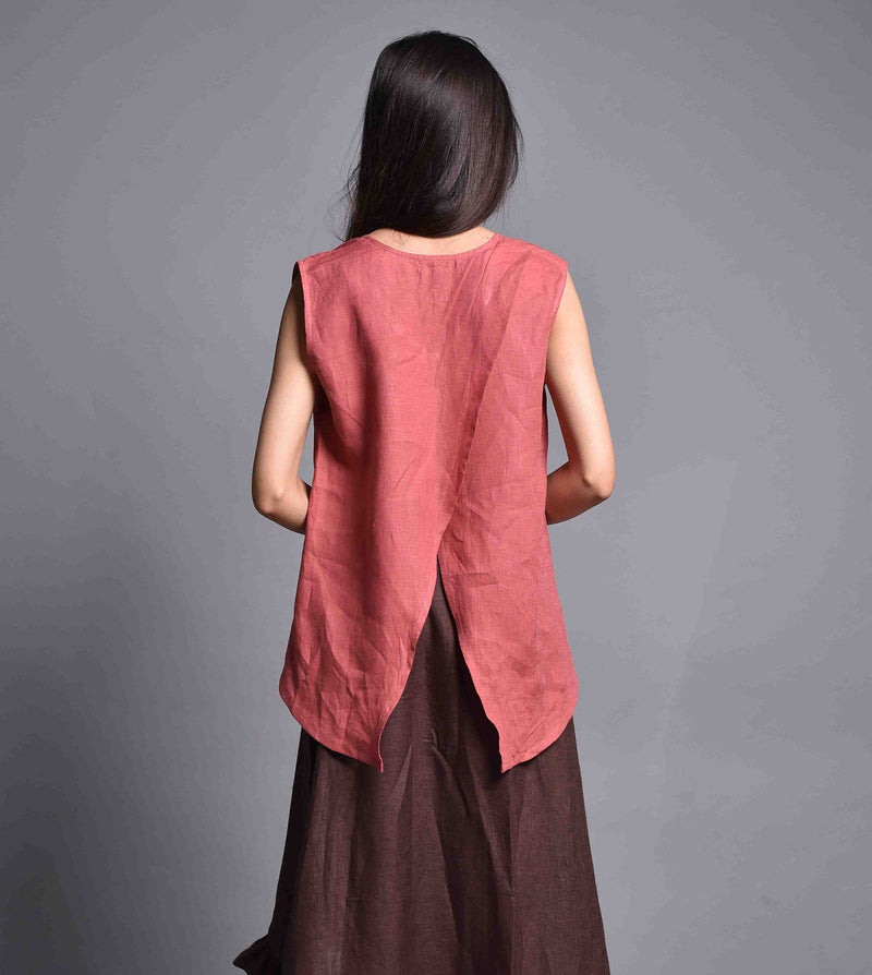 Sleeveless V-Neck Linen Top