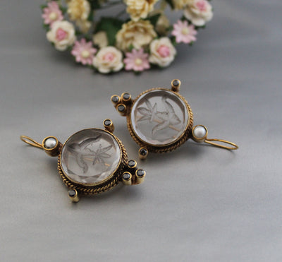 Intaglio Crystal Earrings, Edwardian Style, 18K Gold Vermeil, photo 5