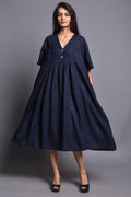 Blue Linen Tunic Dress Loose Fit Boho Plus Size Clothing Smock Dress Washed Natural Pure Linen Dress Pehrodesign Women Linen V-Neck Dress