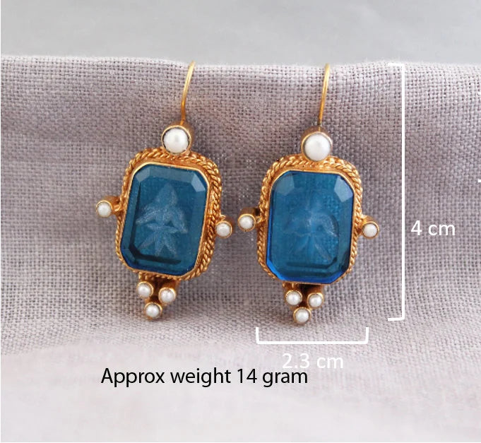 Dark Blue Intaglio Earrings