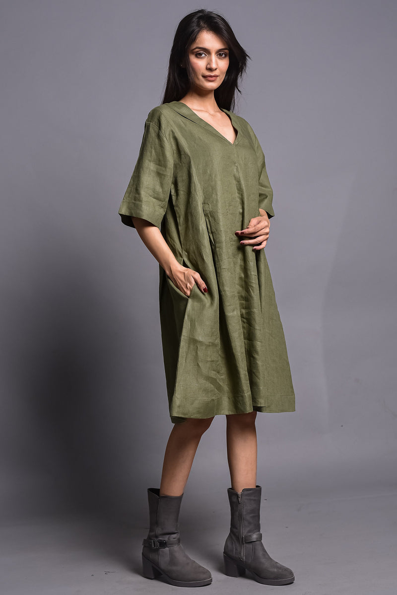 Linen Tunic Dress, V-Neck Half Sleeve, photo 2