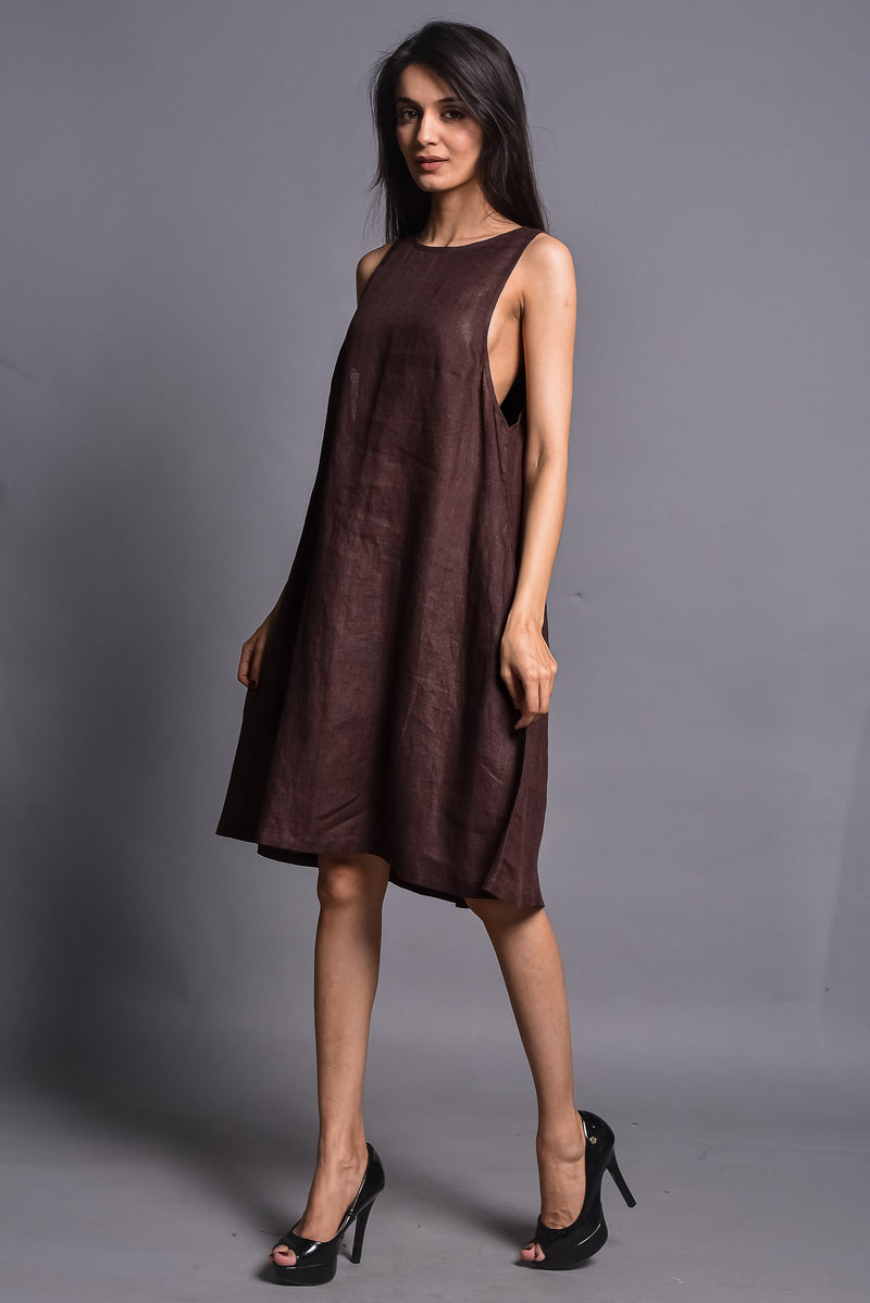 Brown Sleeveless Linen Slip Dress, photo 3