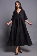 Washed Linen Maxi Dress: Wrap Style with Pockets