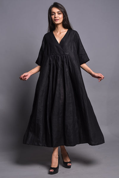 Washed Linen Maxi Dress, Wrap Style