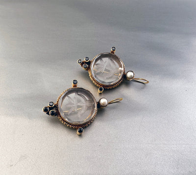 Intaglio Crystal Earrings, Edwardian Style, 18K Gold Vermeil, photo 6