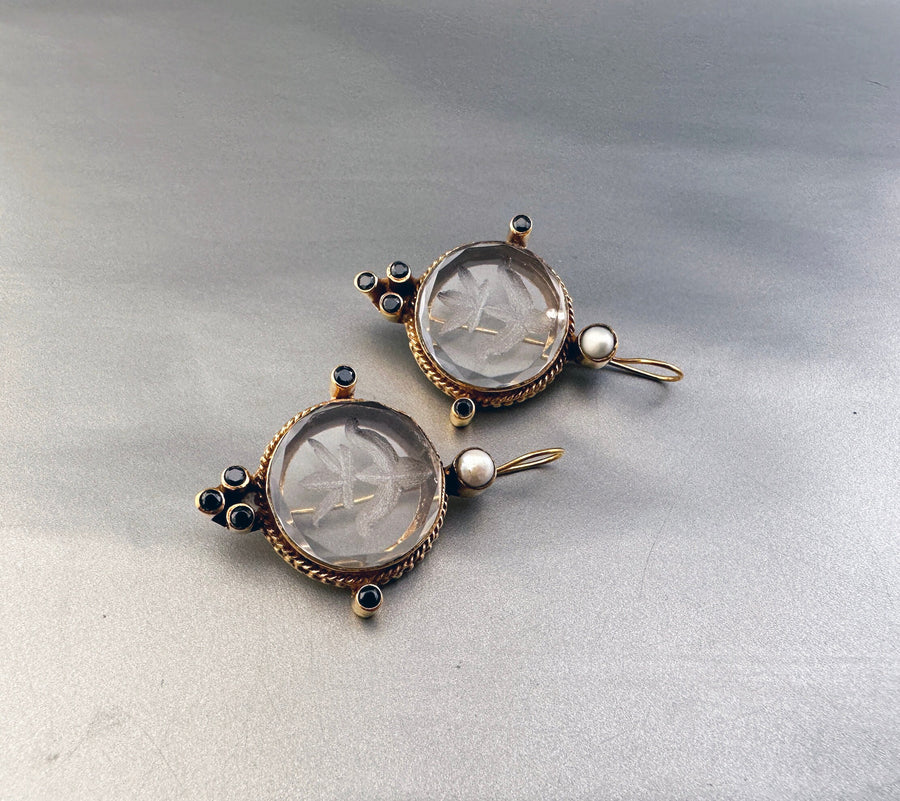 Intaglio Crystal Earrings, Edwardian Style, 18K Gold Vermeil, photo 6