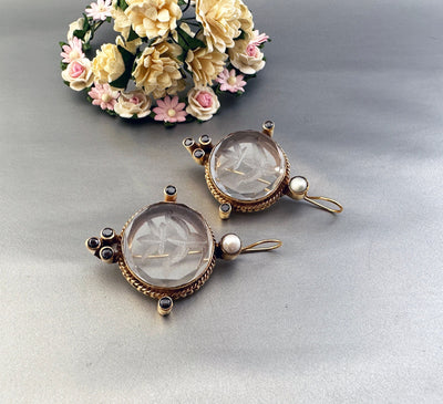 Intaglio Crystal Earrings, Edwardian Style, 18K Gold Vermeil