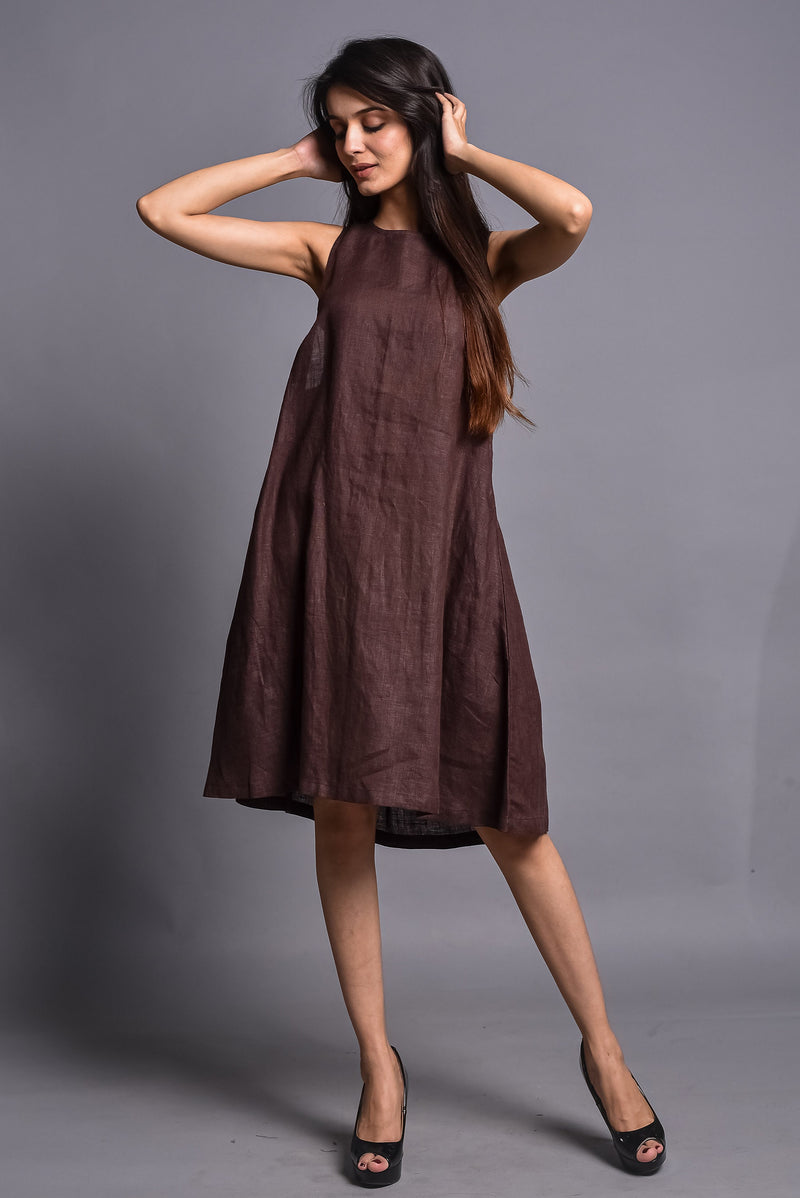Brown Sleeveless Linen Slip Dress, photo 2