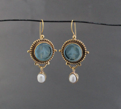 Blue Drop Intaglio Earrings