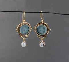 Blue Drop Intaglio Earrings